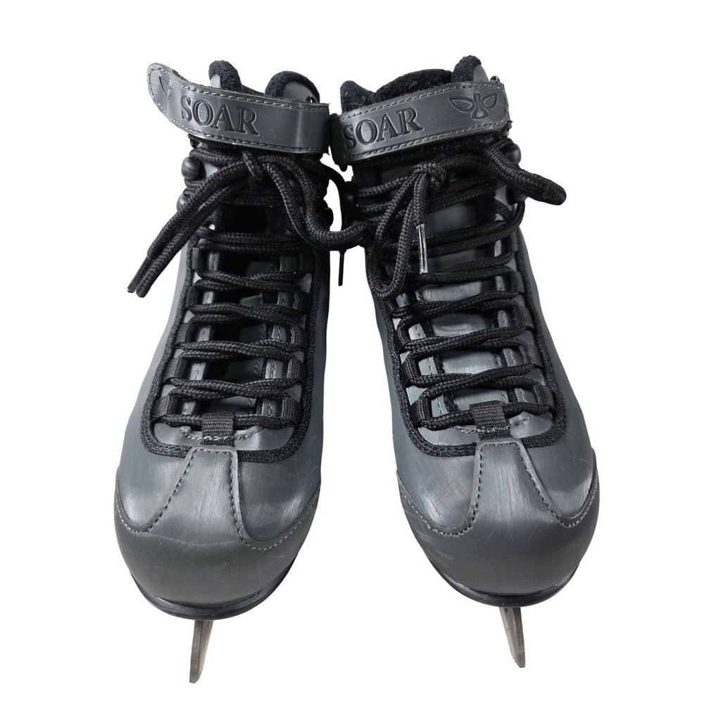 Riedell Soar 3Jr Onyx Ice Skates Youth Size 3 Black Spiral Stainless Steel Blade